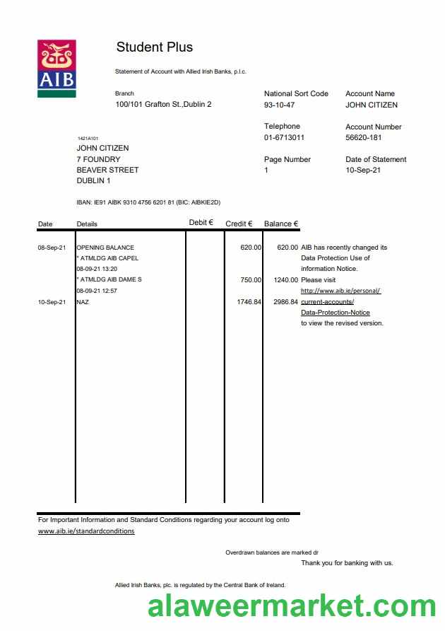 Ireland AIB excel